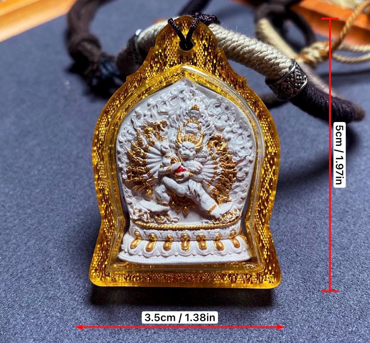 Handpainted Yamantaka Tsa Tsa Pendant, Mineral Pigment Miniature Thangka, Tibetan Sacred Ash Amulet, Buddhist Wrathful Deity Necklace