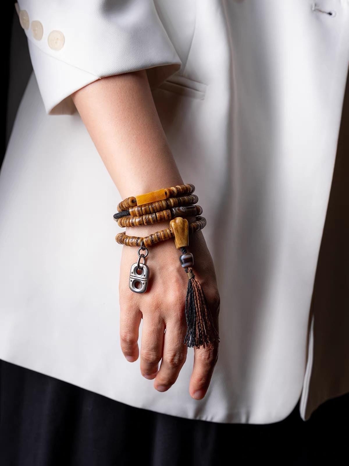 EverestArtStudios Vintage Tibetan Yak Bone Gaga Mala | 108 Bead Prayer Necklace | 8mm Handmade Buddhist Meditation Rosary