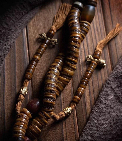 EverestArtStudios Vintage Tibetan Yak Bone Mala | 108 Bead Prayer Necklace | 0.47” (12mm) Handmade Buddhist Meditation