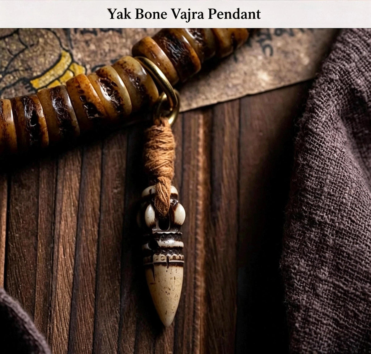 EverestArtStudios Vintage Tibetan Yak Bone Mala | 108 Bead Prayer Necklace | 0.47” (12mm) Handmade Buddhist Meditation