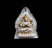 Handpainted Tsa Tsa Pendant Chenrezig Avalokiteshvara, Tibetan Buddhist Amulet, Sacred Incense Ash Miniature Thangka Necklace Gift