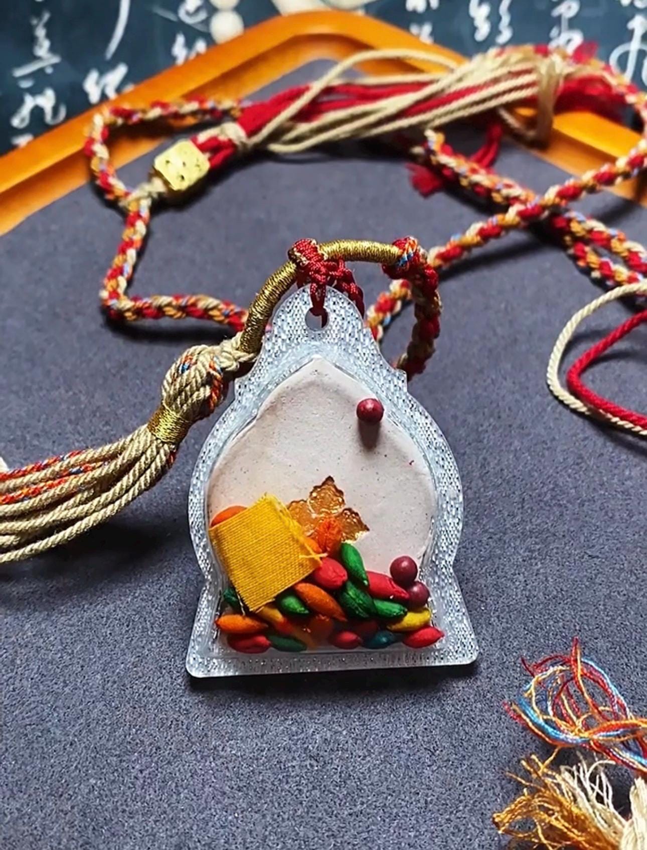 Handpainted Tsa Tsa Pendant Chenrezig Avalokiteshvara, Tibetan Buddhist Amulet, Sacred Incense Ash Miniature Thangka Necklace Gift