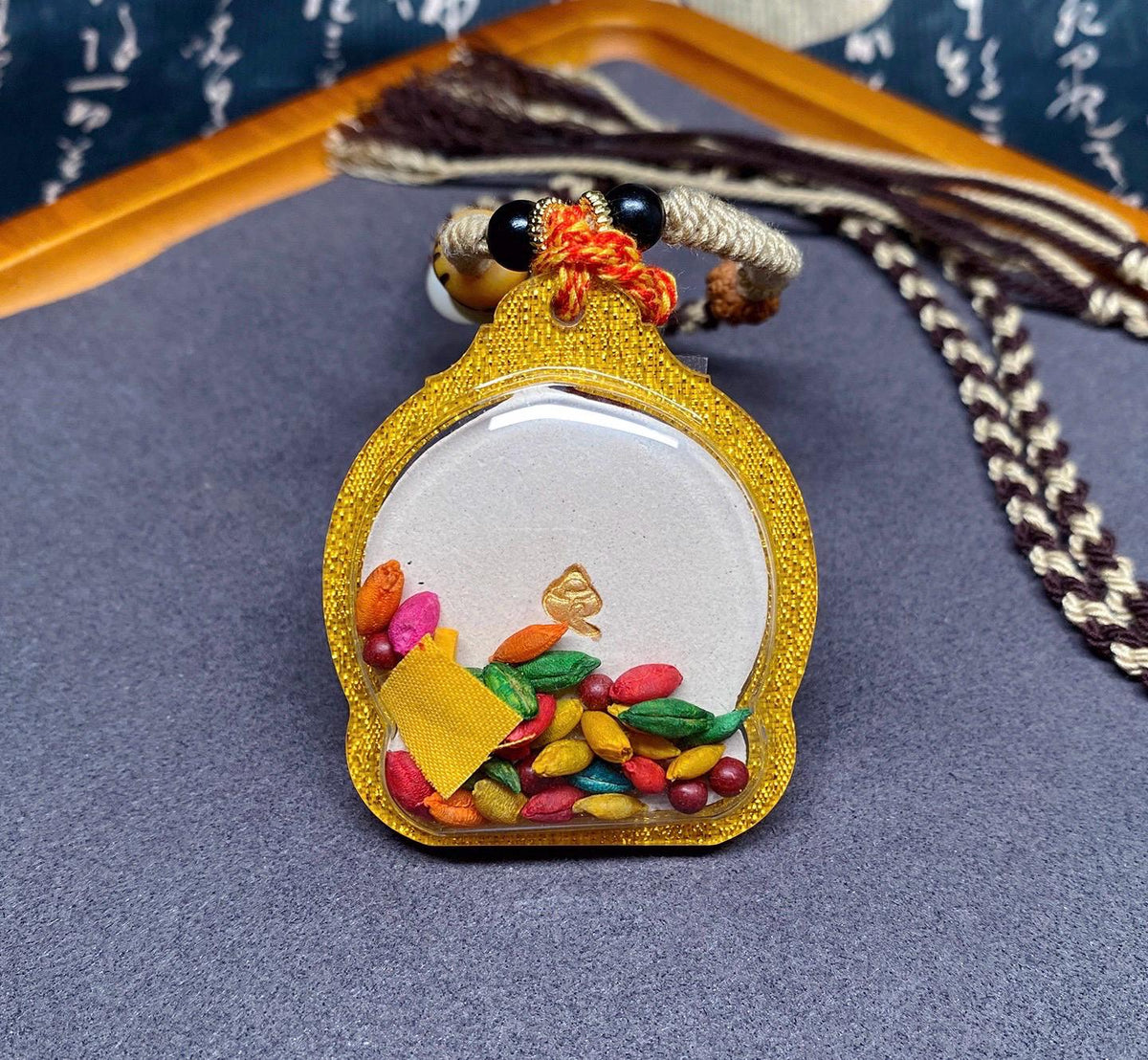 Handpainted Red Jambhala Tsa Tsa, Tibetan Wealth Deity Clay Amulet, Mineral Pigment Gau Box Pendant, Miniature Thangka Gift