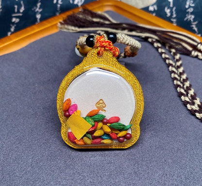 Handpainted Red Jambhala Tsa Tsa, Tibetan Wealth Deity Clay Amulet, Mineral Pigment Gau Box Pendant, Miniature Thangka Gift