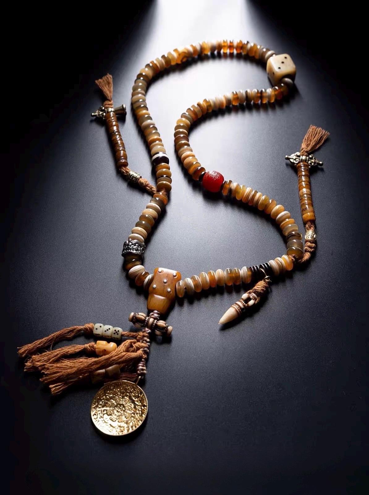 EverestArtStudios Tibetan-Style Twisted Goat Horn Mala Bracelet | 108 Beads | Original Design | Handmade Buddhist Prayer Beads