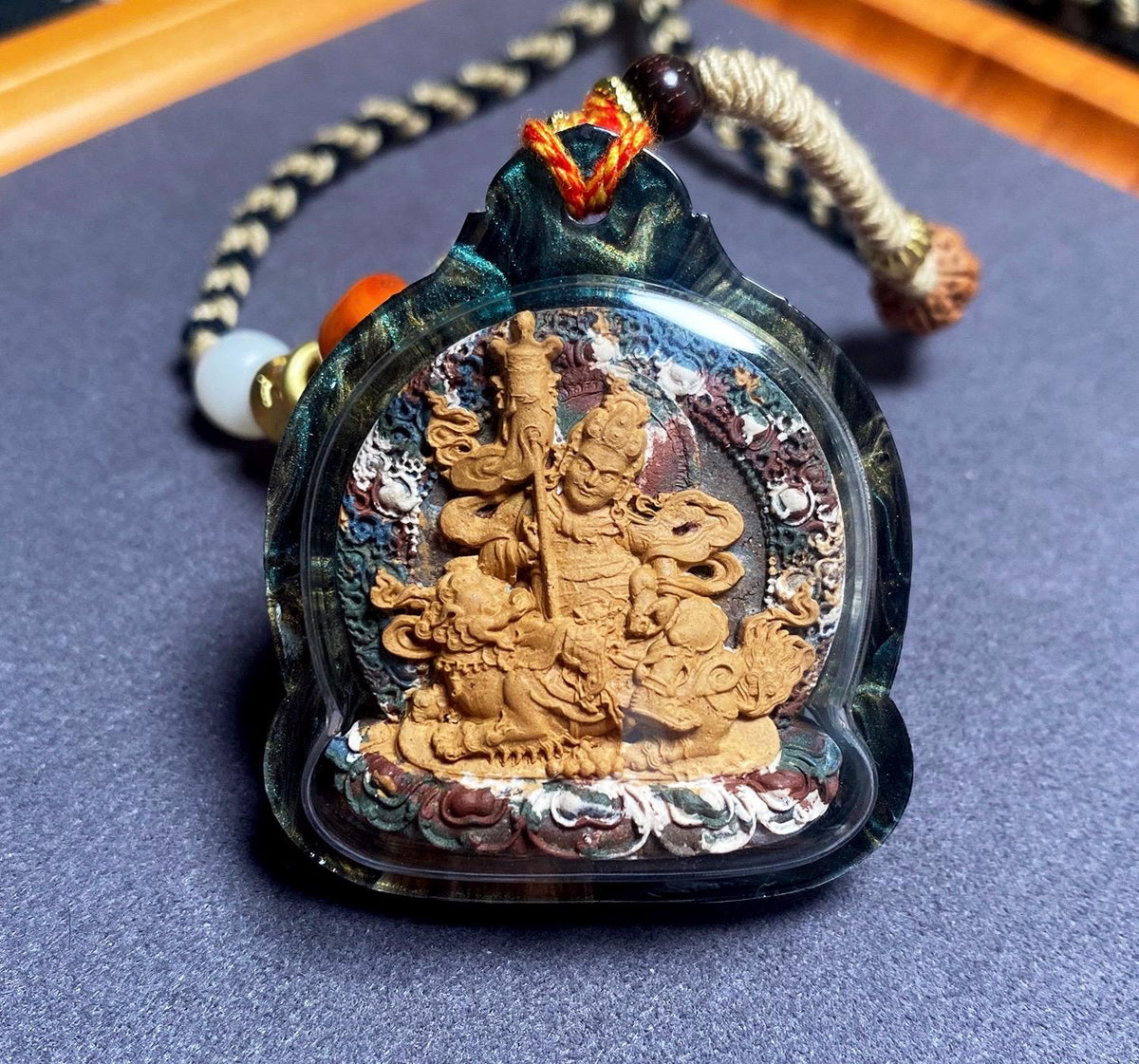 Handpainted Vaisravana Tsa Tsa, Tibetan Wealth King Clay Amulet, Mineral Pigment Gau Box Pendant, Miniature Thangka Gift