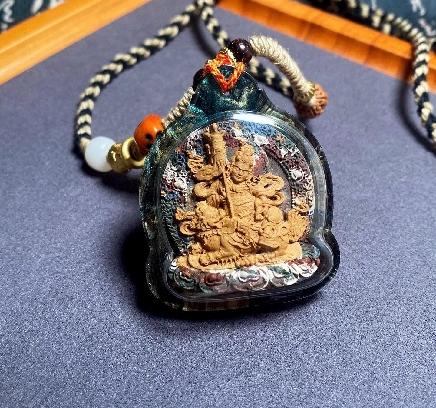 Handpainted Vaisravana Tsa Tsa, Tibetan Wealth King Clay Amulet, Mineral Pigment Gau Box Pendant, Miniature Thangka Gift