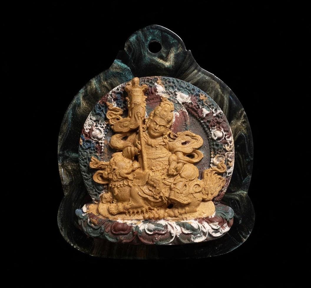 Handpainted Vaisravana Tsa Tsa, Tibetan Wealth King Clay Amulet, Mineral Pigment Gau Box Pendant, Miniature Thangka Gift