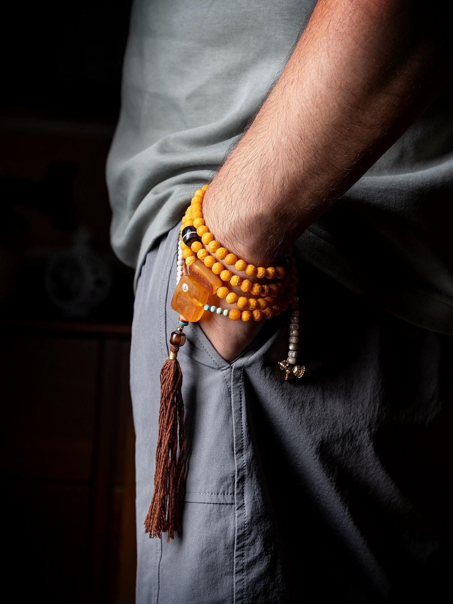 EverestArtStudiosRARE FIND One-of-a-Kind Natural Amber Mala Necklace | 108 Buddhist Prayer Beads with Turquoise, Lapis Lazuli & Gemstone Acc
