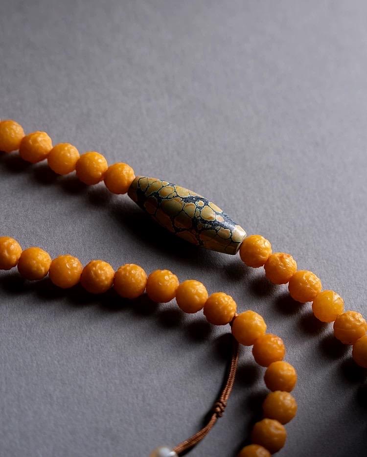 EverestArtStudiosRARE FIND One-of-a-Kind Natural Amber Mala Necklace | 108 Buddhist Prayer Beads with Turquoise, Lapis Lazuli & Gemstone Acc