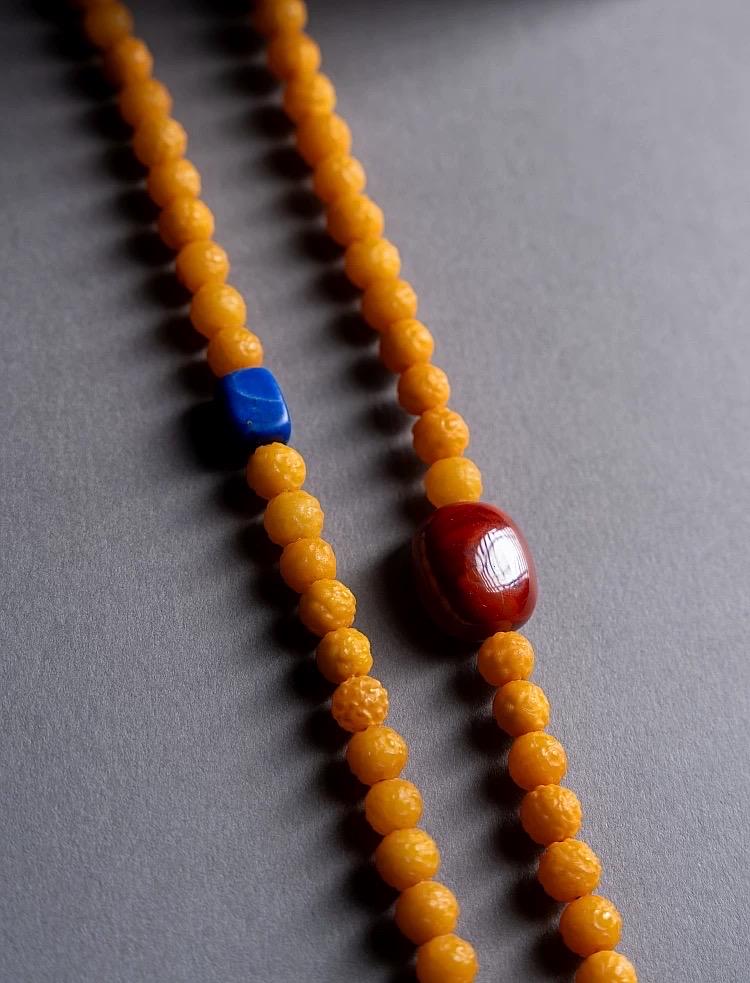 EverestArtStudiosRARE FIND One-of-a-Kind Natural Amber Mala Necklace | 108 Buddhist Prayer Beads with Turquoise, Lapis Lazuli & Gemstone Acc