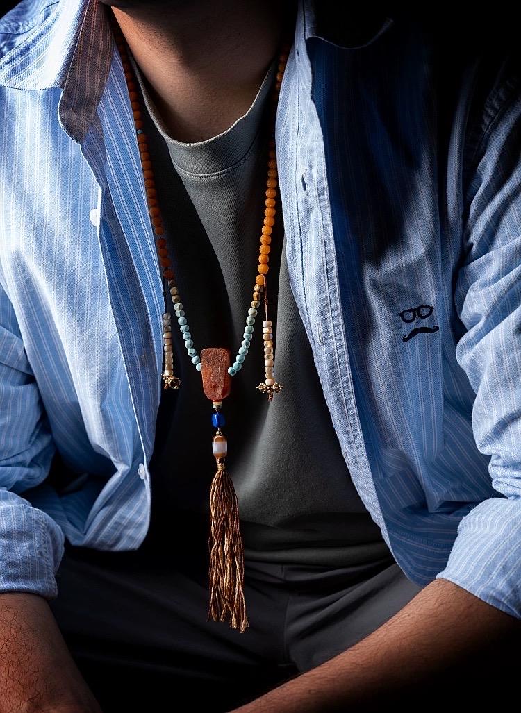 EverestArtStudiosRARE FIND One-of-a-Kind Natural Amber Mala Necklace | 108 Buddhist Prayer Beads with Turquoise, Lapis Lazuli & Gemstone Acc