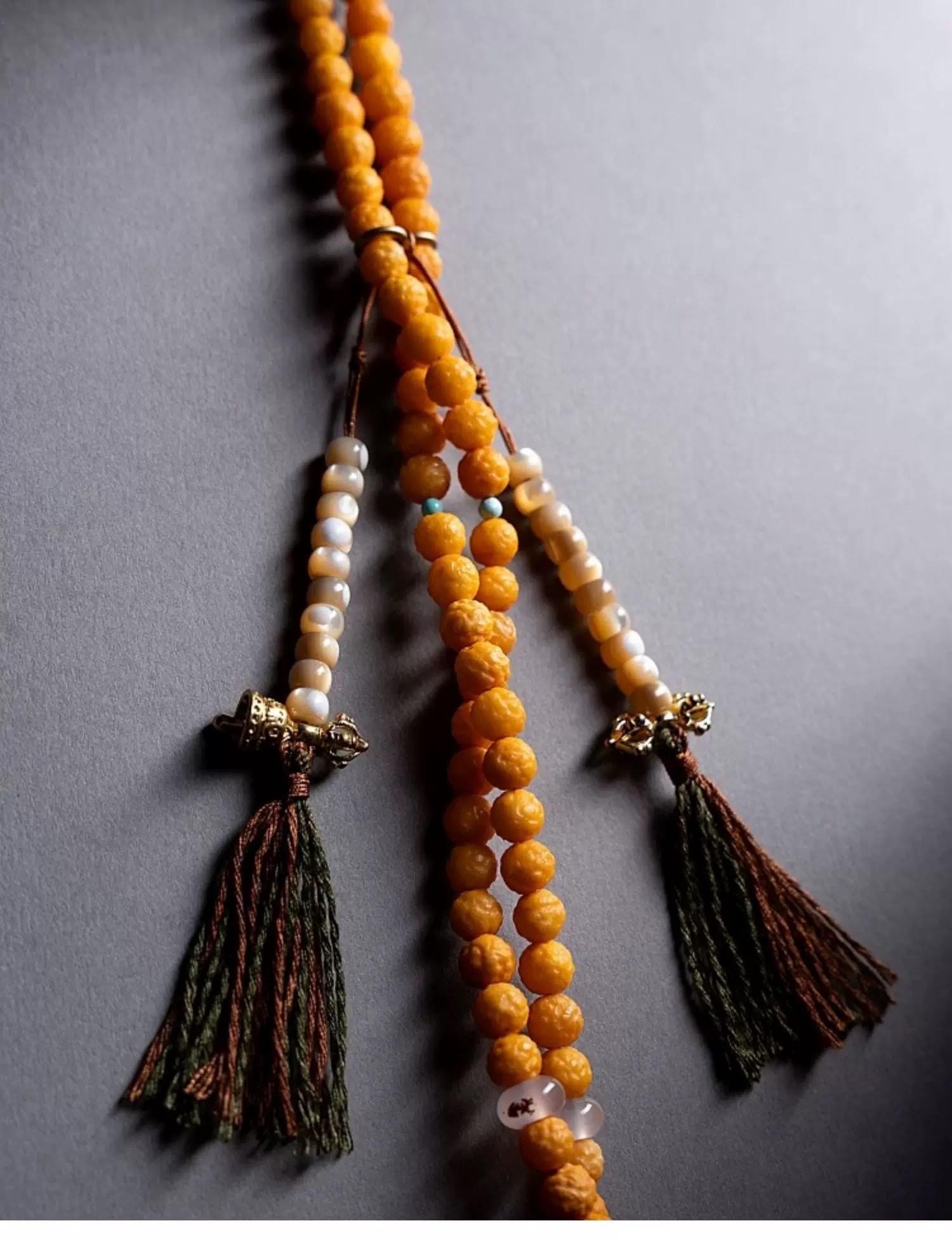 EverestArtStudiosRARE FIND One-of-a-Kind Natural Amber Mala Necklace | 108 Buddhist Prayer Beads with Turquoise, Lapis Lazuli & Gemstone Acc
