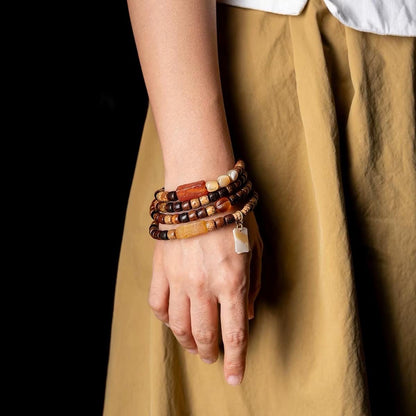 EverestArtStudios Vintage Star & Moon Bodhi Seed Mala Bracelet – 108 Beads | Tibetan Style Meditation Bracelet | Natural Bodhi Root