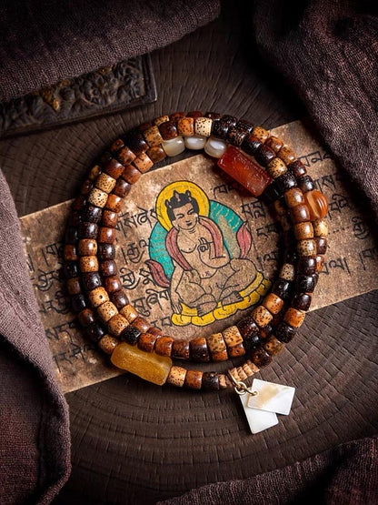 EverestArtStudios Vintage Star & Moon Bodhi Seed Mala Bracelet – 108 Beads | Tibetan Style Meditation Bracelet | Natural Bodhi Root