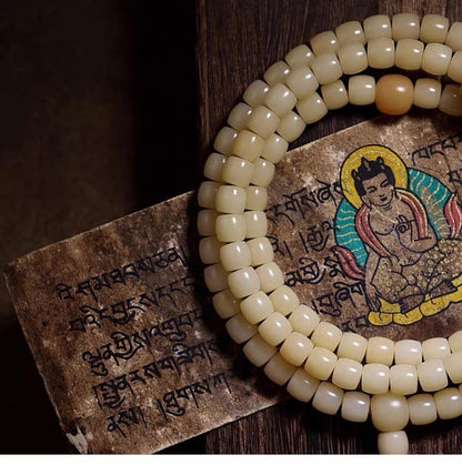 EverestArtStudios Natural White Bodhi Root 108 Bead Bracelet, Tibetan Prayer Mala, Wrap Meditation Bracelet, Buddhist Mala Necklace
