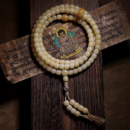EverestArtStudios Natural White Bodhi Root 108 Bead Bracelet, Tibetan Prayer Mala, Wrap Meditation Bracelet, Buddhist Mala Necklace
