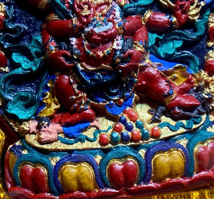 Handpainted Red Jambhala Tsa Tsa, Tibetan Wealth Deity Clay Amulet, Mineral Pigment Gau Box Pendant, Miniature Thangka Gift