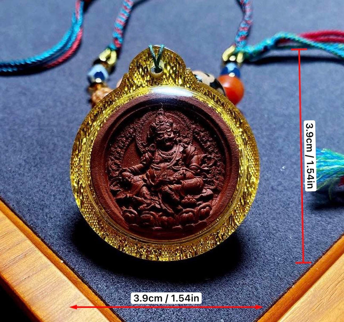 Handpainted Yellow Dzambhala Tsa Tsa, Tibetan God of Wealth Amulet, Sacred Medicine Clay Gau Box Pendant, Miniature Thangka Necklace Gift