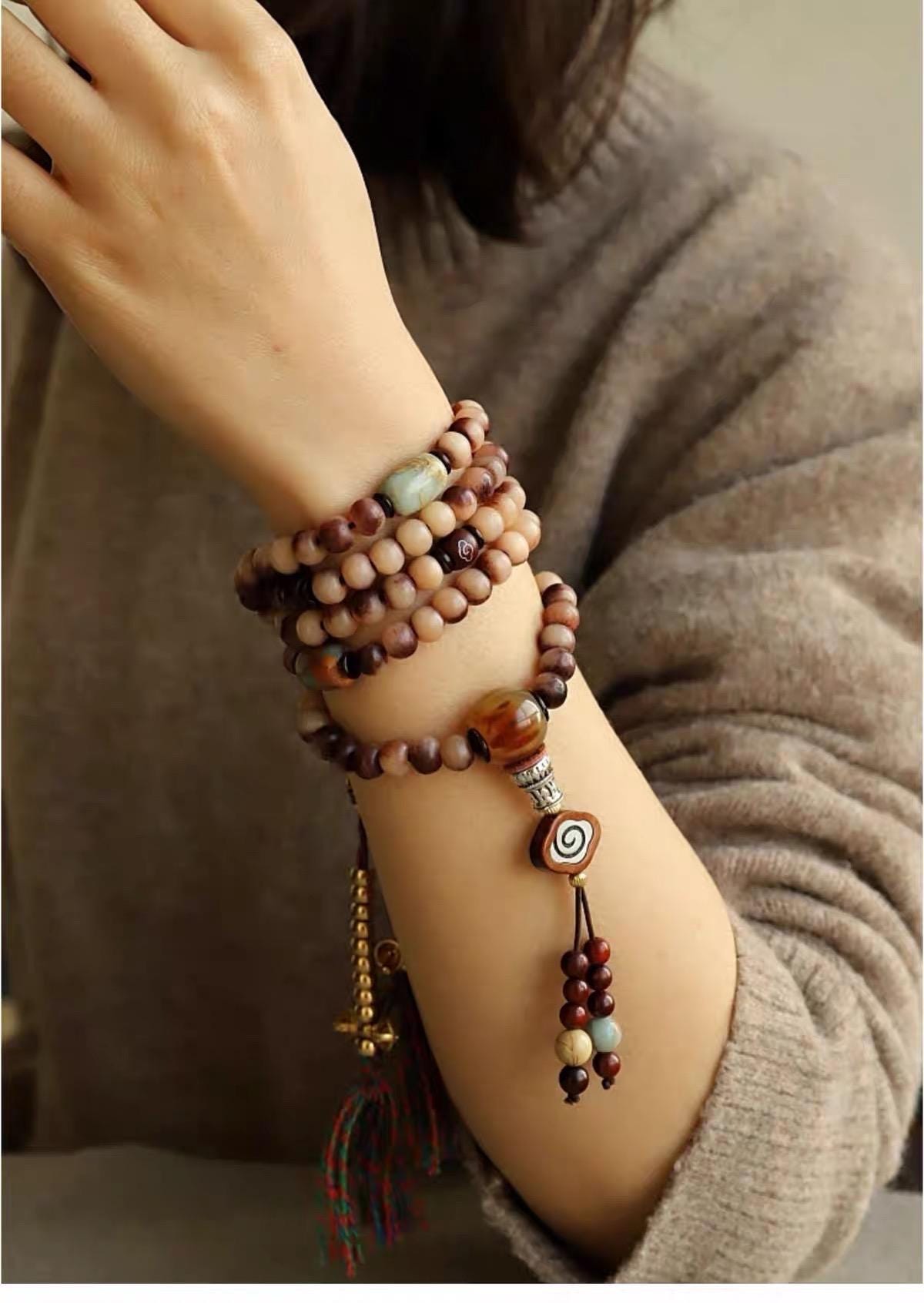 EverestArtStudios Reclaimed Tibetan Natural Camel Bone 108 Mala Beads Handmade Prayer Bracelet Meditation Necklace