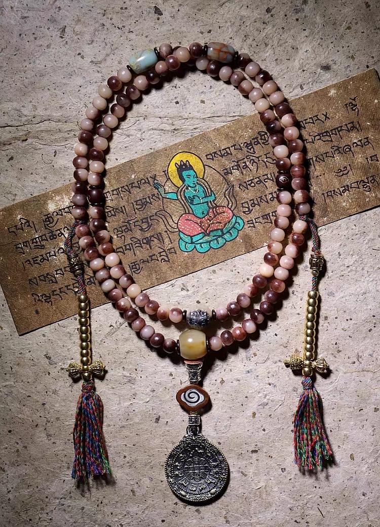 EverestArtStudios Reclaimed Tibetan Natural Camel Bone 108 Mala Beads Handmade Prayer Bracelet Meditation Necklace