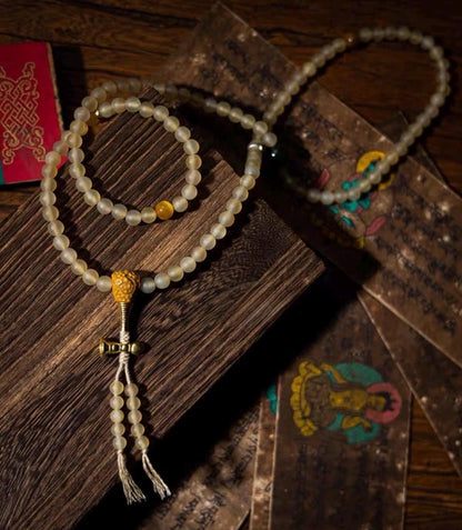 EverestArtStudios Vintage Star & Moon Bodhi Seed Mala Bracelet – 108 Beads | Tibetan Style Meditation Bracelet | Natural Bodhi Root