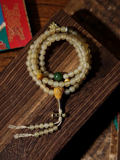 EverestArtStudios Vintage Star & Moon Bodhi Seed Mala Bracelet – 108 Beads | Tibetan Style Meditation Bracelet | Natural Bodhi Root