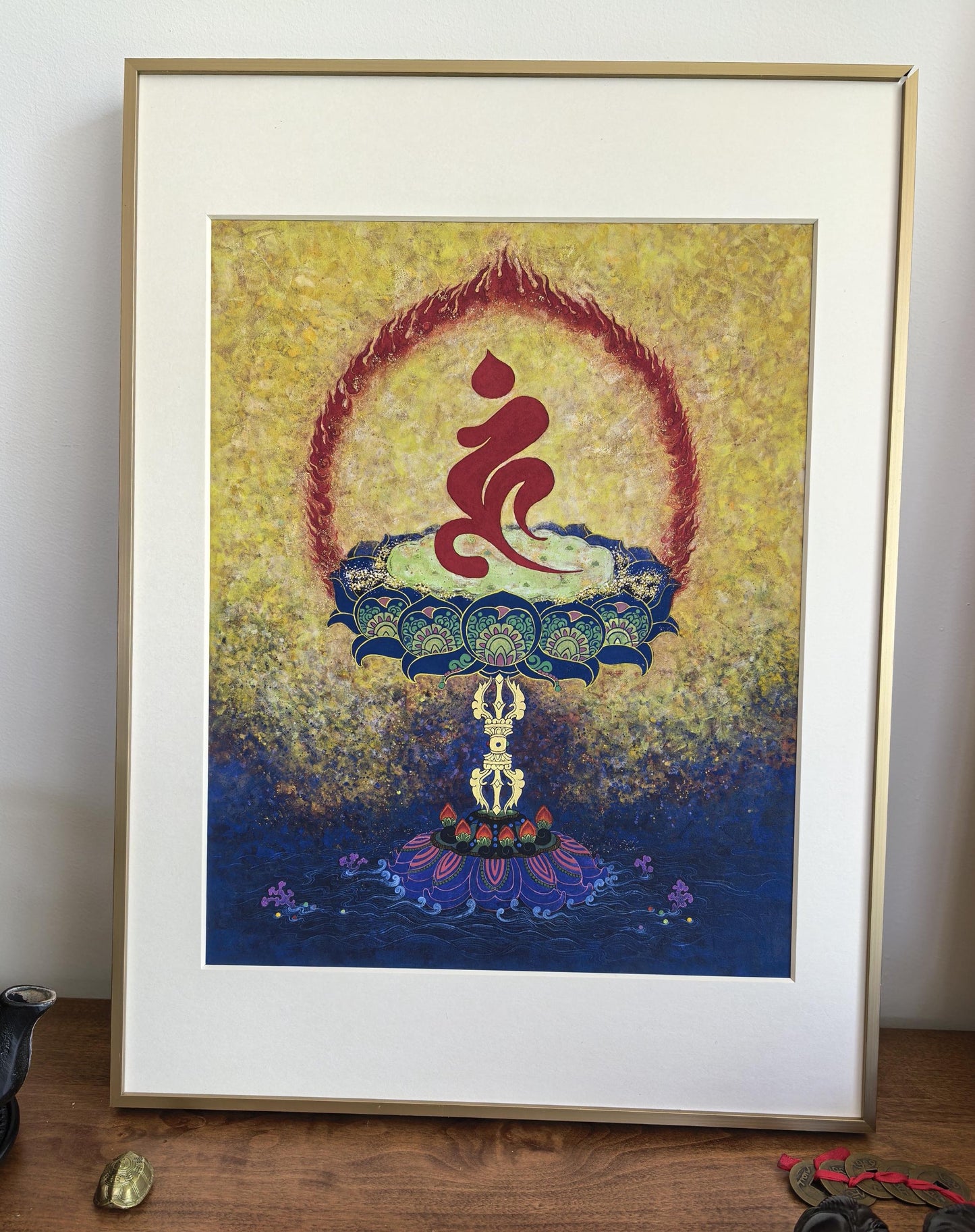 EverestArtStudios Ucchuṣma Vajra Seed Syllable Print | Tibetan Buddhist Wall Art | Sacred Mantra Art | Framed or Unframed Giclée Print