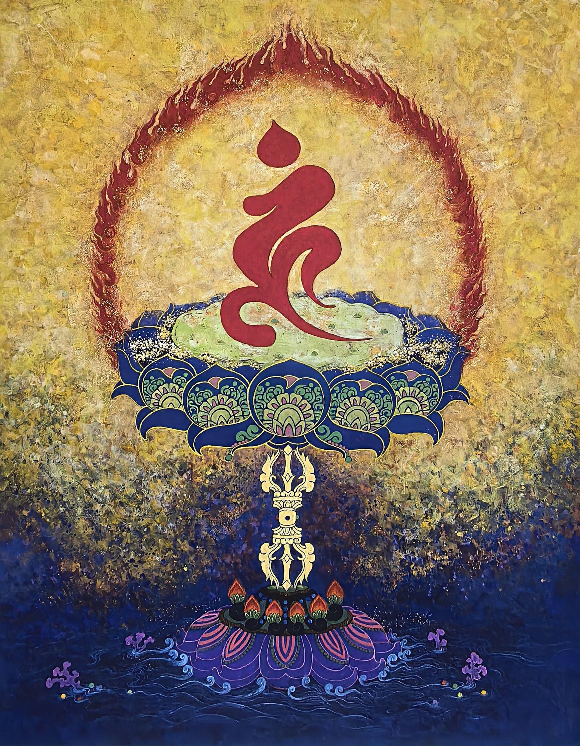 EverestArtStudios Ucchuṣma Vajra Seed Syllable Print | Tibetan Buddhist Wall Art | Sacred Mantra Art | Framed or Unframed Giclée Print