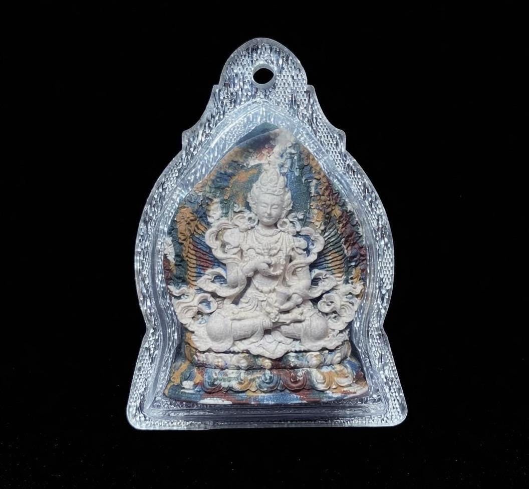 Handpainted Vajrasattva Tsa Tsa, Tibetan Purification Clay Amulet, Mineral Pigment Gau Box Pendant, Miniature Thangka Gift
