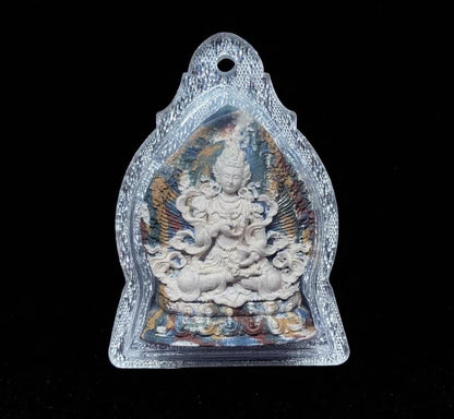 Handpainted Vajrasattva Tsa Tsa, Tibetan Purification Clay Amulet, Mineral Pigment Gau Box Pendant, Miniature Thangka Gift