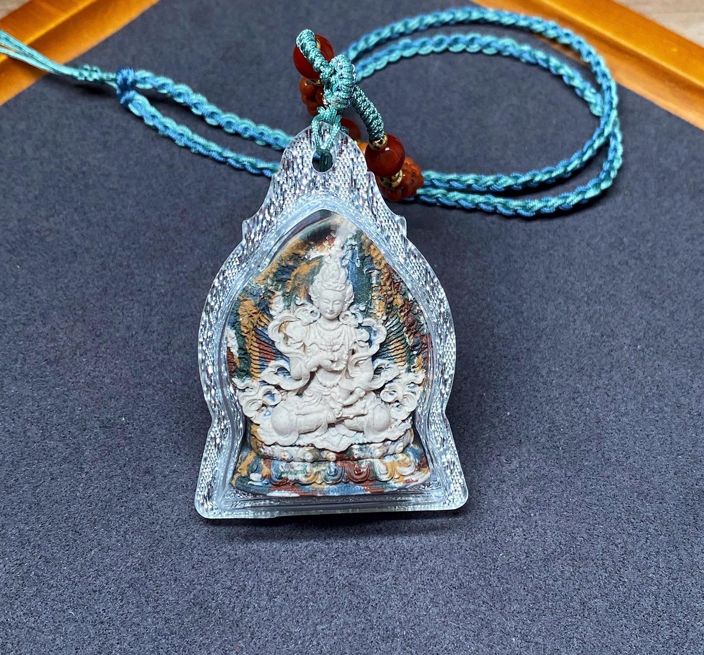 Handpainted Vajrasattva Tsa Tsa, Tibetan Purification Clay Amulet, Mineral Pigment Gau Box Pendant, Miniature Thangka Gift