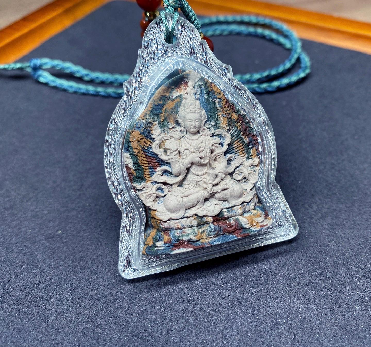 Handpainted Vajrasattva Tsa Tsa, Tibetan Purification Clay Amulet, Mineral Pigment Gau Box Pendant, Miniature Thangka Gift