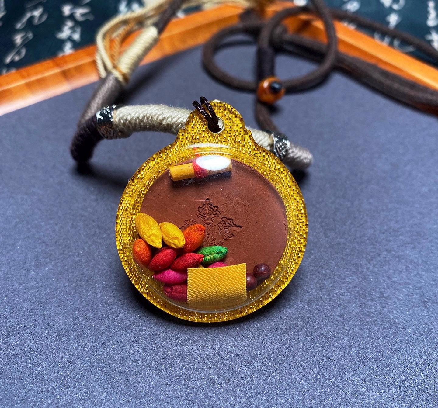 Handpainted Six Armed Mahakala Tsa Tsa, Tibetan Buddhist Protector Amulet, Color Block Medicine Clay Gau Box Pendant, Miniature Thangka Gift