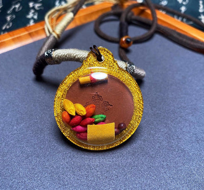 Handpainted Six Armed Mahakala Tsa Tsa, Tibetan Buddhist Protector Amulet, Color Block Medicine Clay Gau Box Pendant, Miniature Thangka Gift