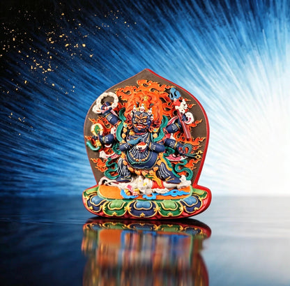Six-Armed Mahākāla Statue – Hand-Painted Tibetan Buddhist Protector – Handmade in Tibet – Home Altar Shrine Decor