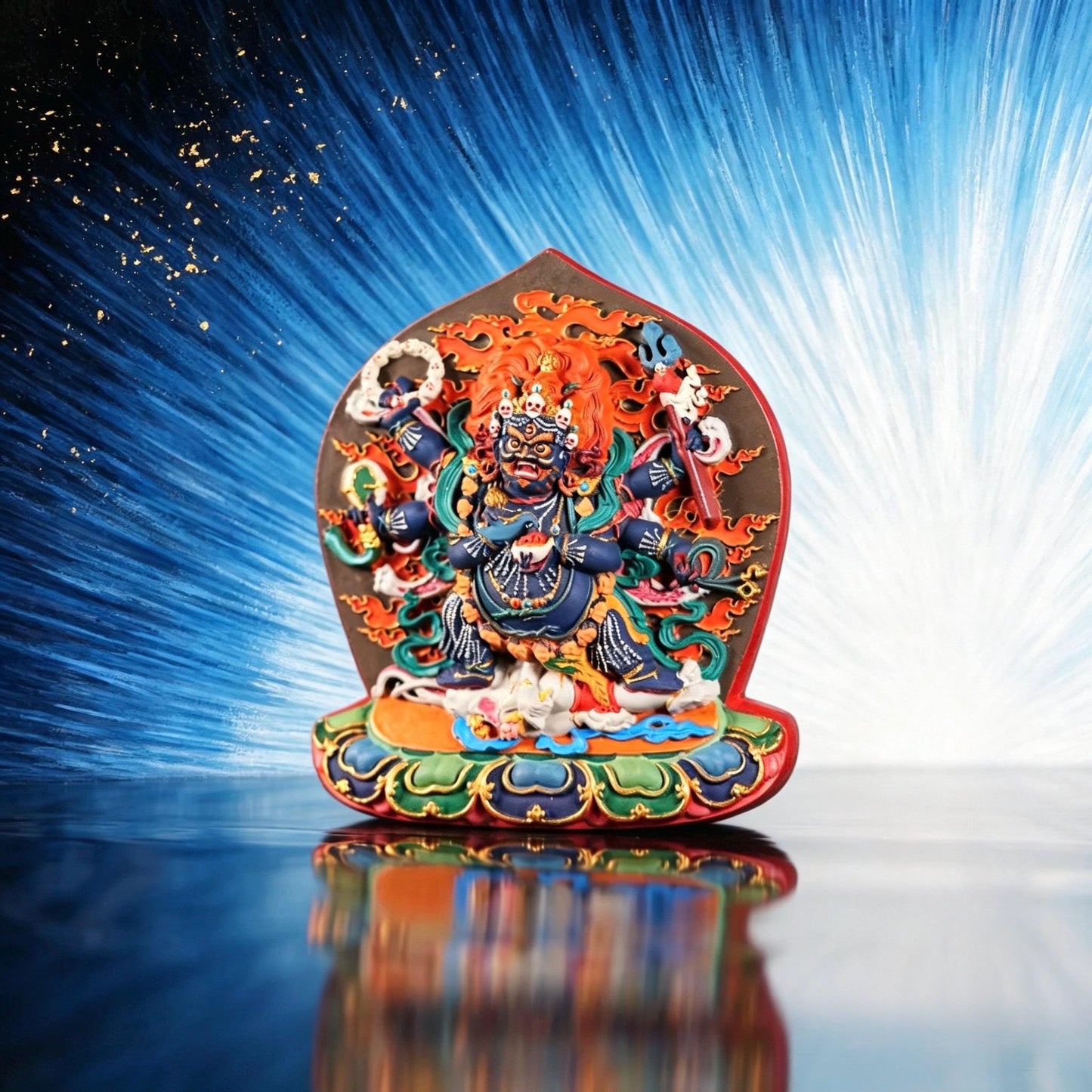 Six-Armed Mahākāla Statue – Hand-Painted Tibetan Buddhist Protector – Handmade in Tibet – Home Altar Shrine Decor
