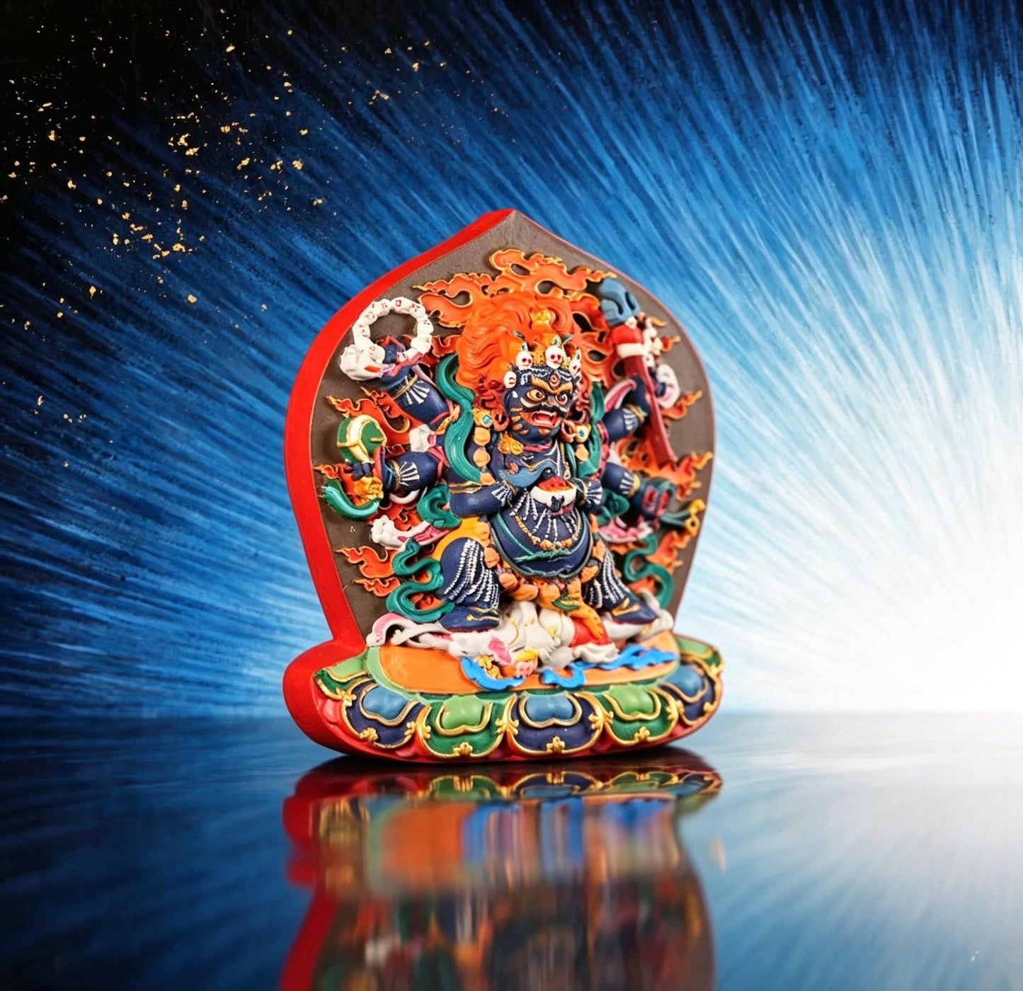 Six-Armed Mahākāla Statue – Hand-Painted Tibetan Buddhist Protector – Handmade in Tibet – Home Altar Shrine Decor