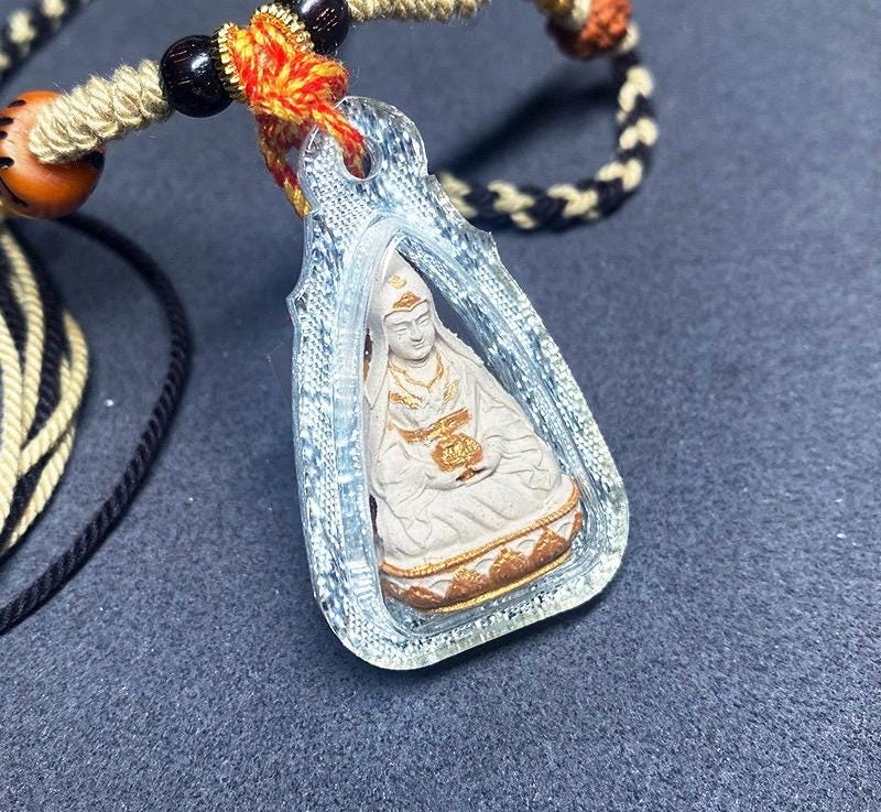 Handpainted Guru Rinpoche Tsa Tsa, Tibetan Padmasambhava Clay Amulet, Incense Ash Gau Box Pendant, Miniature Thangka Gift