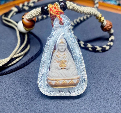 Handpainted Guru Rinpoche Tsa Tsa, Tibetan Padmasambhava Clay Amulet, Incense Ash Gau Box Pendant, Miniature Thangka Gift