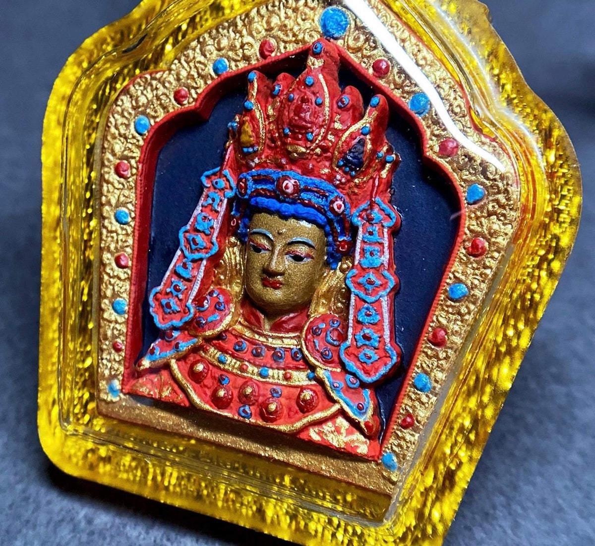 Handpainted Jowo Rinpoche Tsa Tsa, Tibetan Buddha Sacred Medicine Clay Amulet, Mineral Pigment Gau Box Pendant, Miniature Thangka Gift