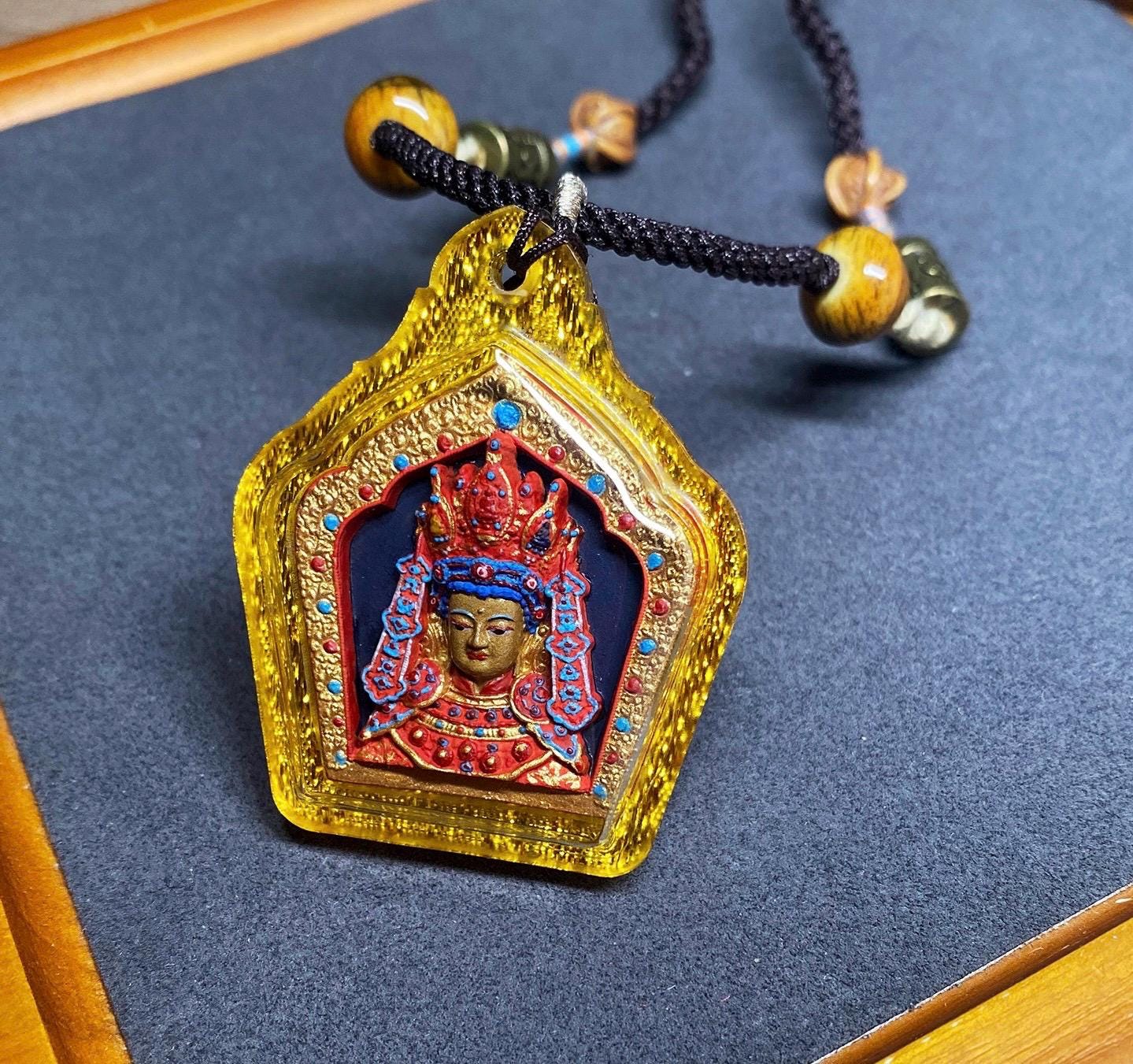 Handpainted Jowo Rinpoche Tsa Tsa, Tibetan Buddha Sacred Medicine Clay Amulet, Mineral Pigment Gau Box Pendant, Miniature Thangka Gift