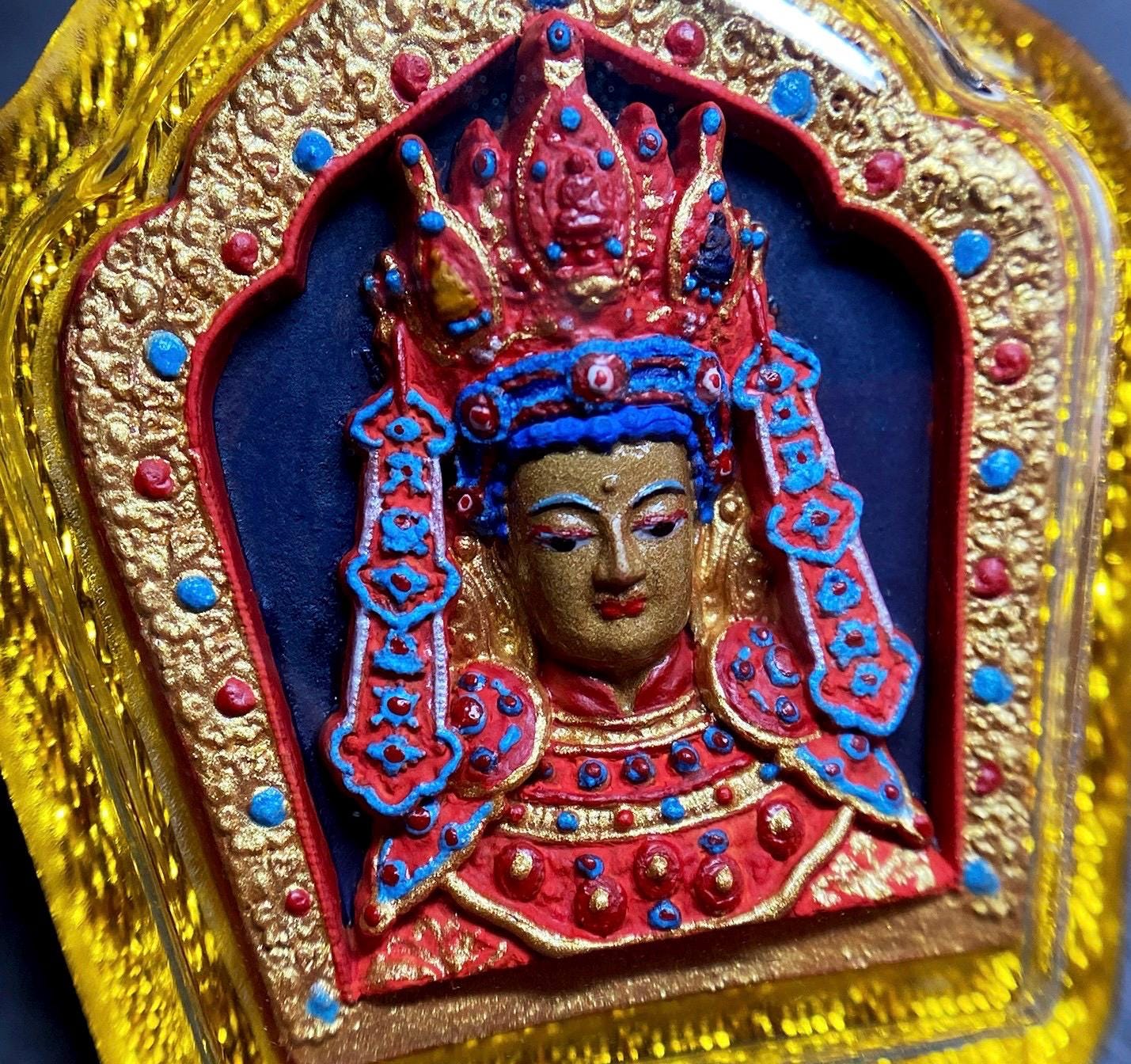 Handpainted Jowo Rinpoche Tsa Tsa, Tibetan Buddha Sacred Medicine Clay Amulet, Mineral Pigment Gau Box Pendant, Miniature Thangka Gift