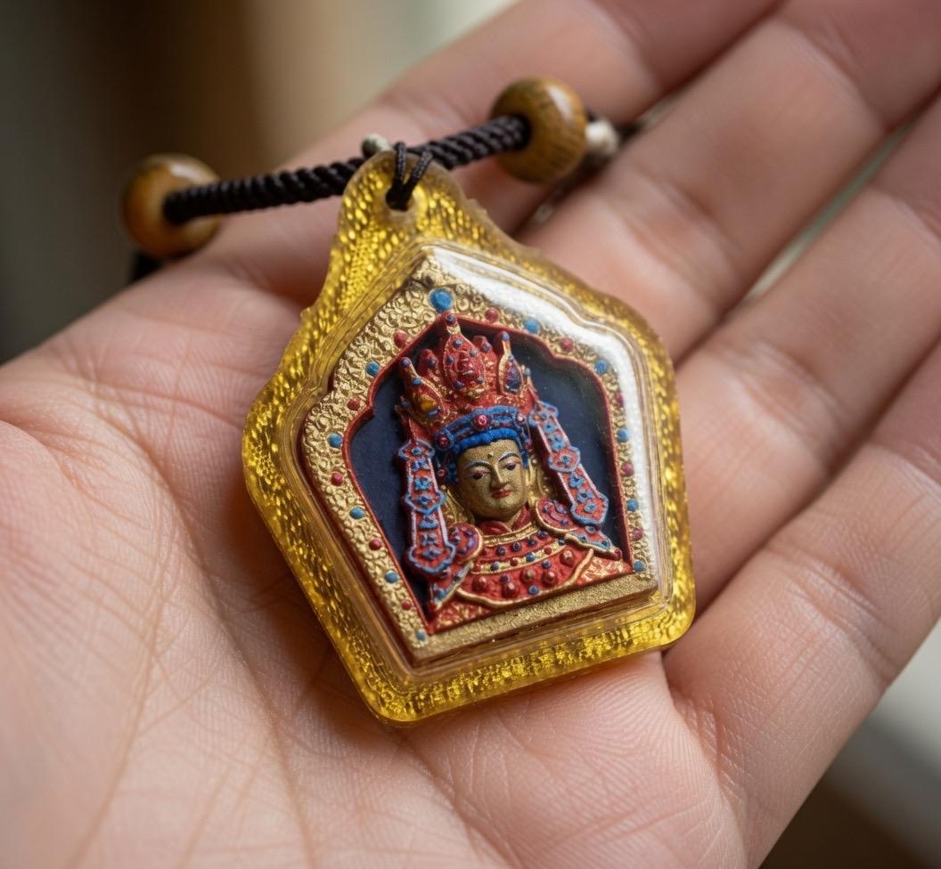 Handpainted Jowo Rinpoche Tsa Tsa, Tibetan Buddha Sacred Medicine Clay Amulet, Mineral Pigment Gau Box Pendant, Miniature Thangka Gift