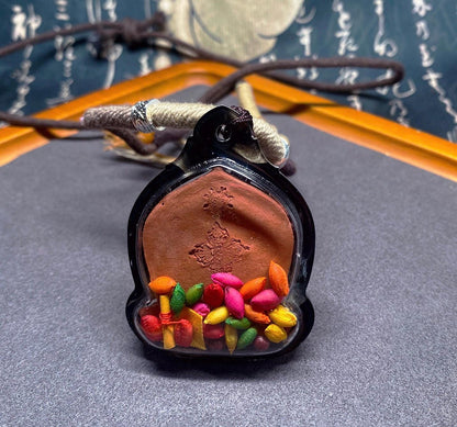 Handpainted Hayagriva Tsa Tsa, Tibetan Wrathful Deity Clay Amulet, Mineral Pigment Gau Box Pendant, Miniature Thangka Gift