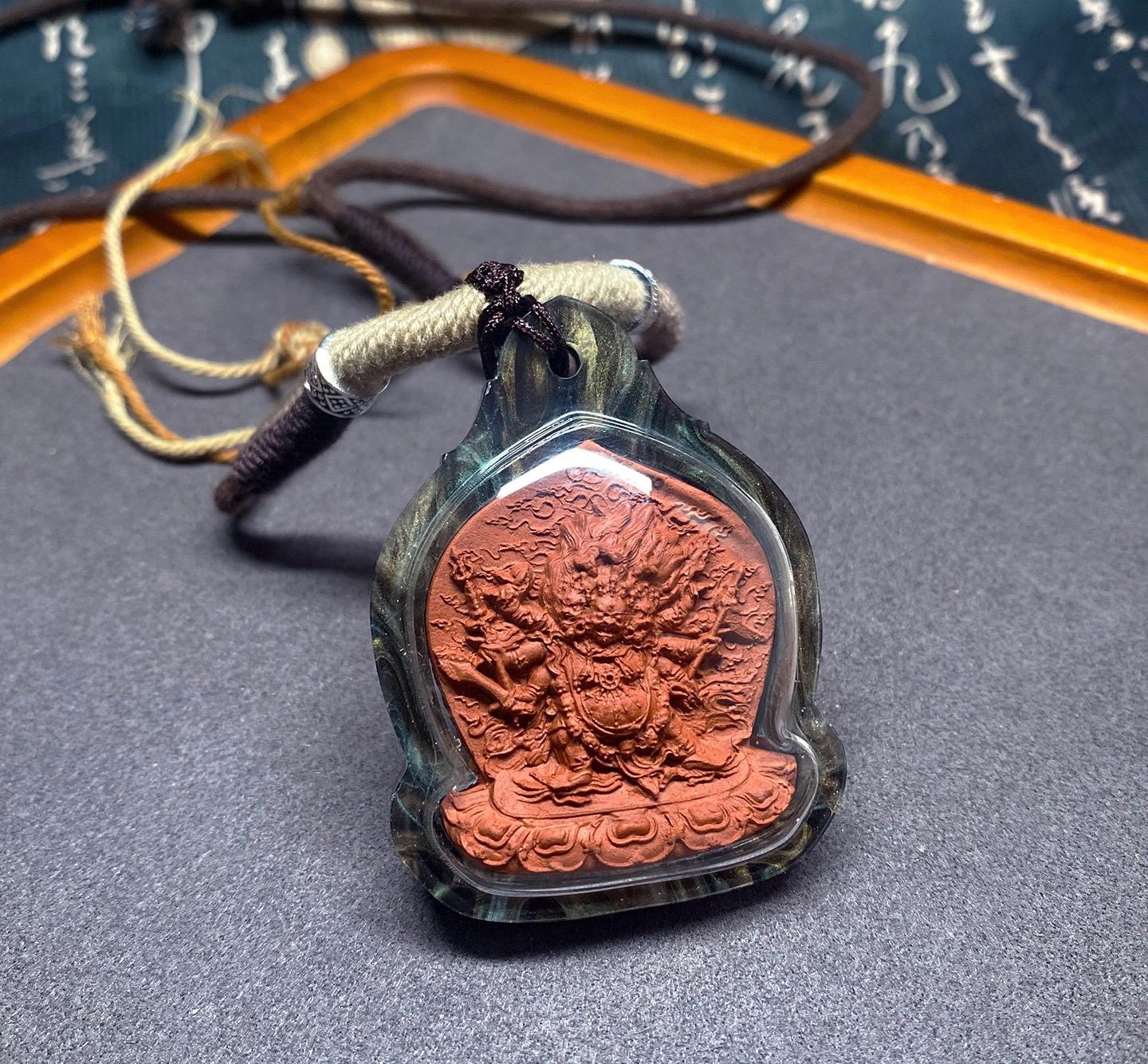 Handpainted Hayagriva Tsa Tsa, Tibetan Wrathful Deity Clay Amulet, Mineral Pigment Gau Box Pendant, Miniature Thangka Gift