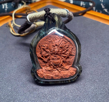 Handpainted Hayagriva Tsa Tsa, Tibetan Wrathful Deity Clay Amulet, Mineral Pigment Gau Box Pendant, Miniature Thangka Gift