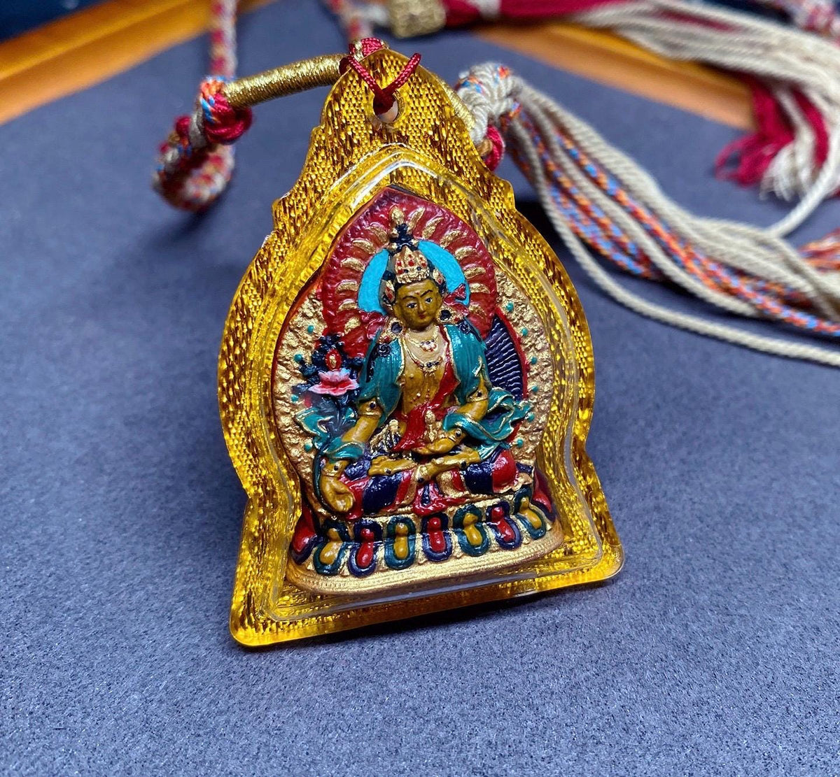 Handpainted Ksitigarbha Tsa Tsa, Tibetan Bodhisattva Sacred Medicine Clay Amulet, Mineral Pigment Gau Box Pendant, Miniature Thangka Gift