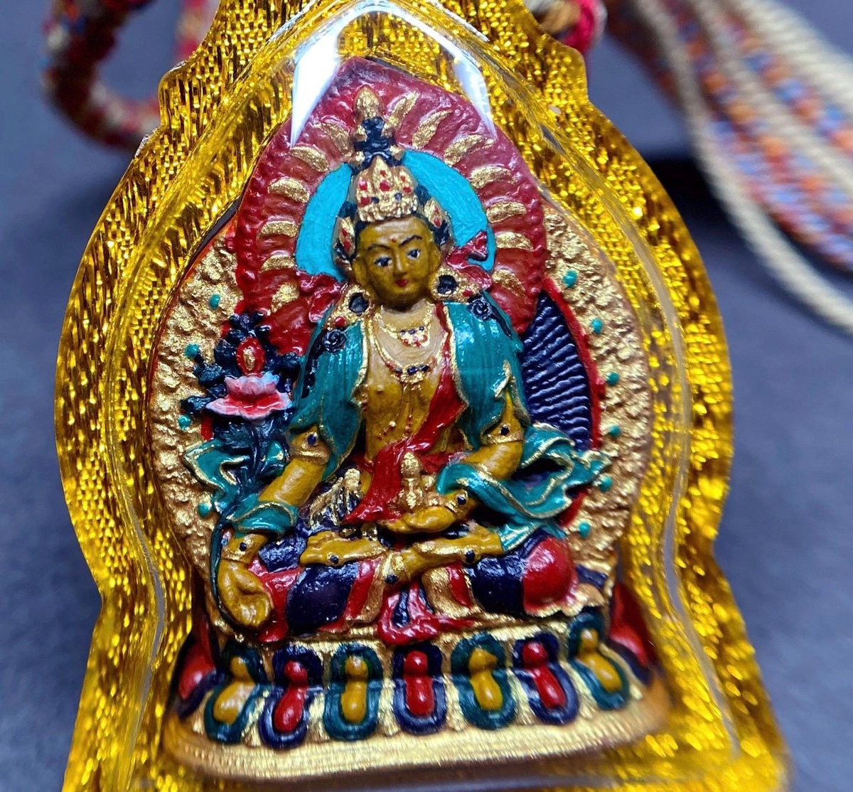 Handpainted Ksitigarbha Tsa Tsa, Tibetan Bodhisattva Sacred Medicine Clay Amulet, Mineral Pigment Gau Box Pendant, Miniature Thangka Gift