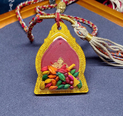 Handpainted Ksitigarbha Tsa Tsa, Tibetan Bodhisattva Sacred Medicine Clay Amulet, Mineral Pigment Gau Box Pendant, Miniature Thangka Gift